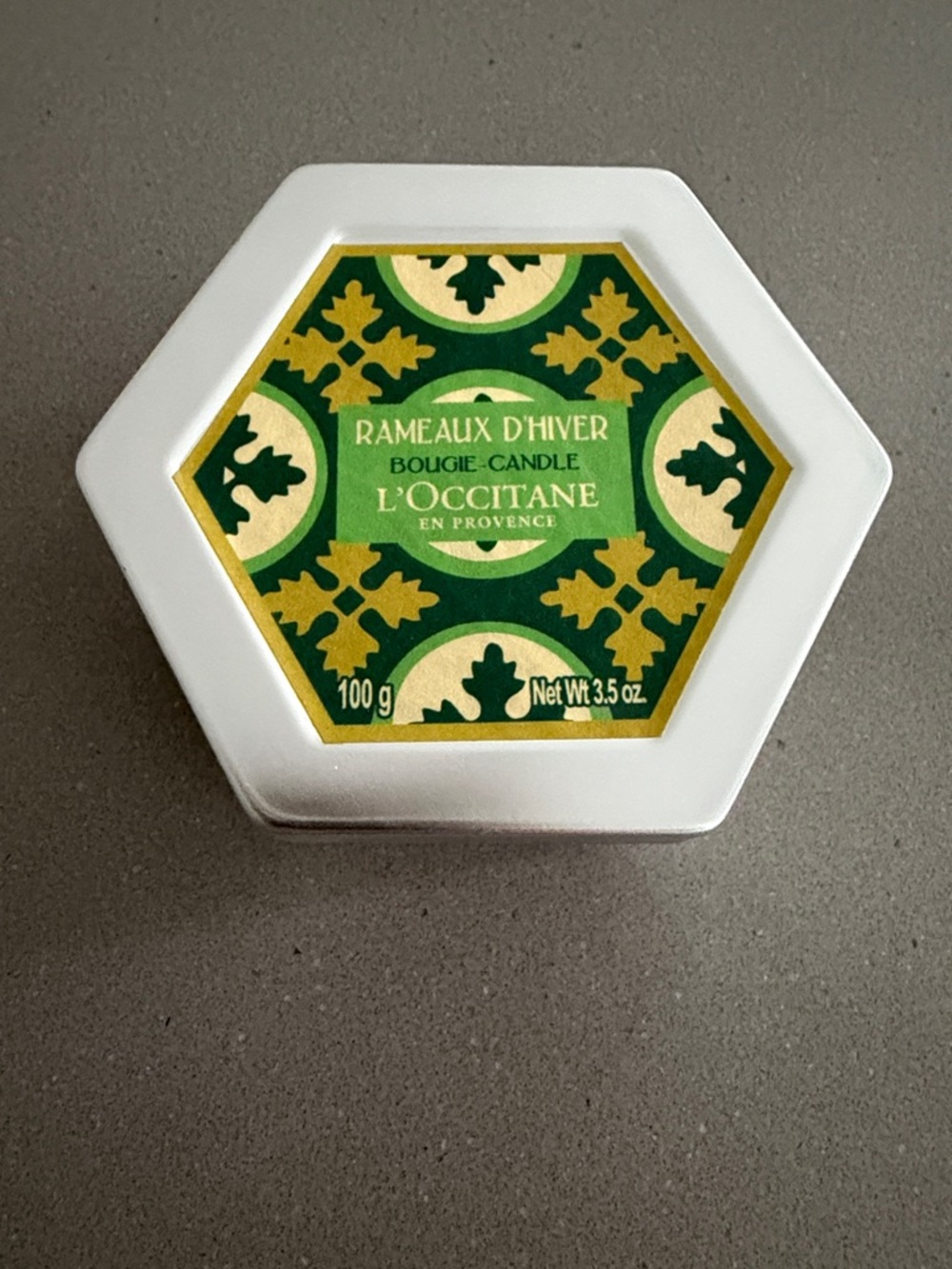 L'OCCITANE Green & Gold Hexagon Candle Tin